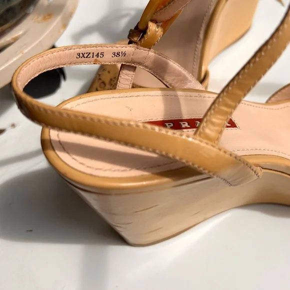 Prada Nude Patent Wedge Heel Sandals - Picture 8 of 8